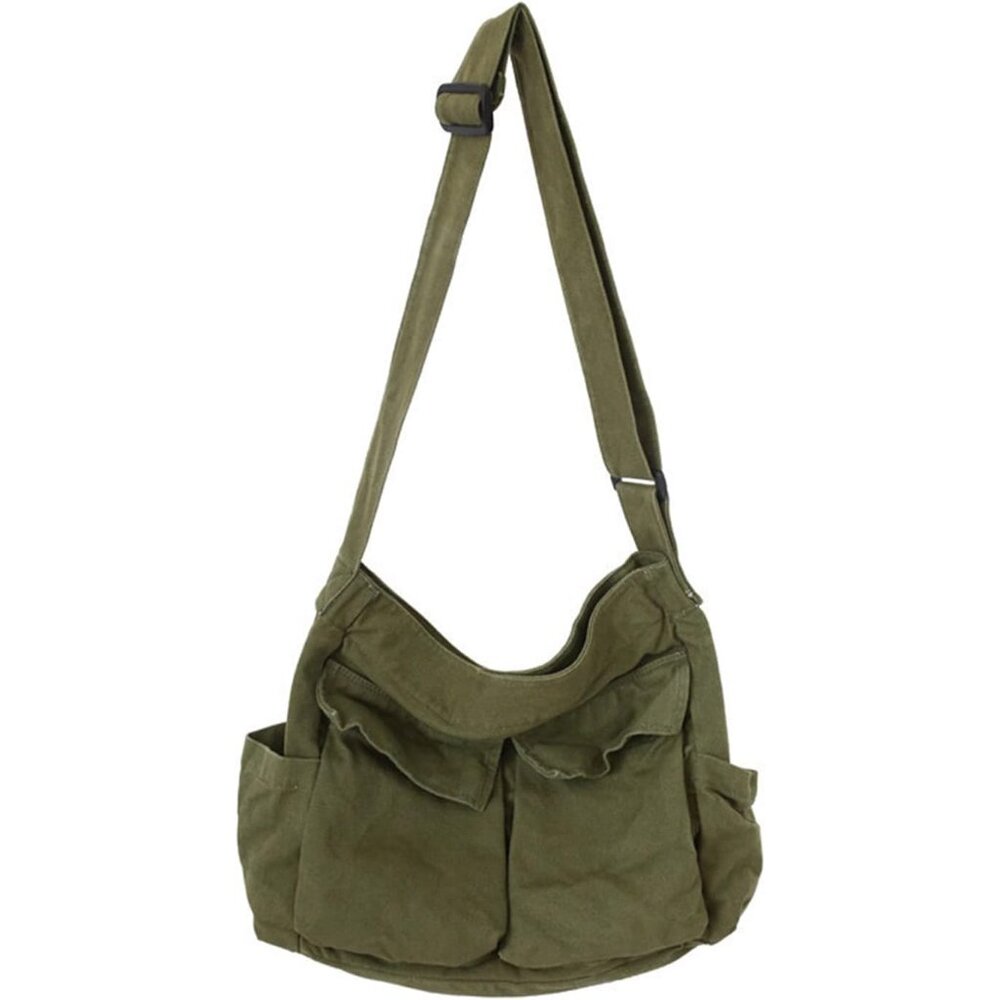 Canvas Crossbody Bag Messenger Cute Bag with Pins and Pendant for Women Girls Ca